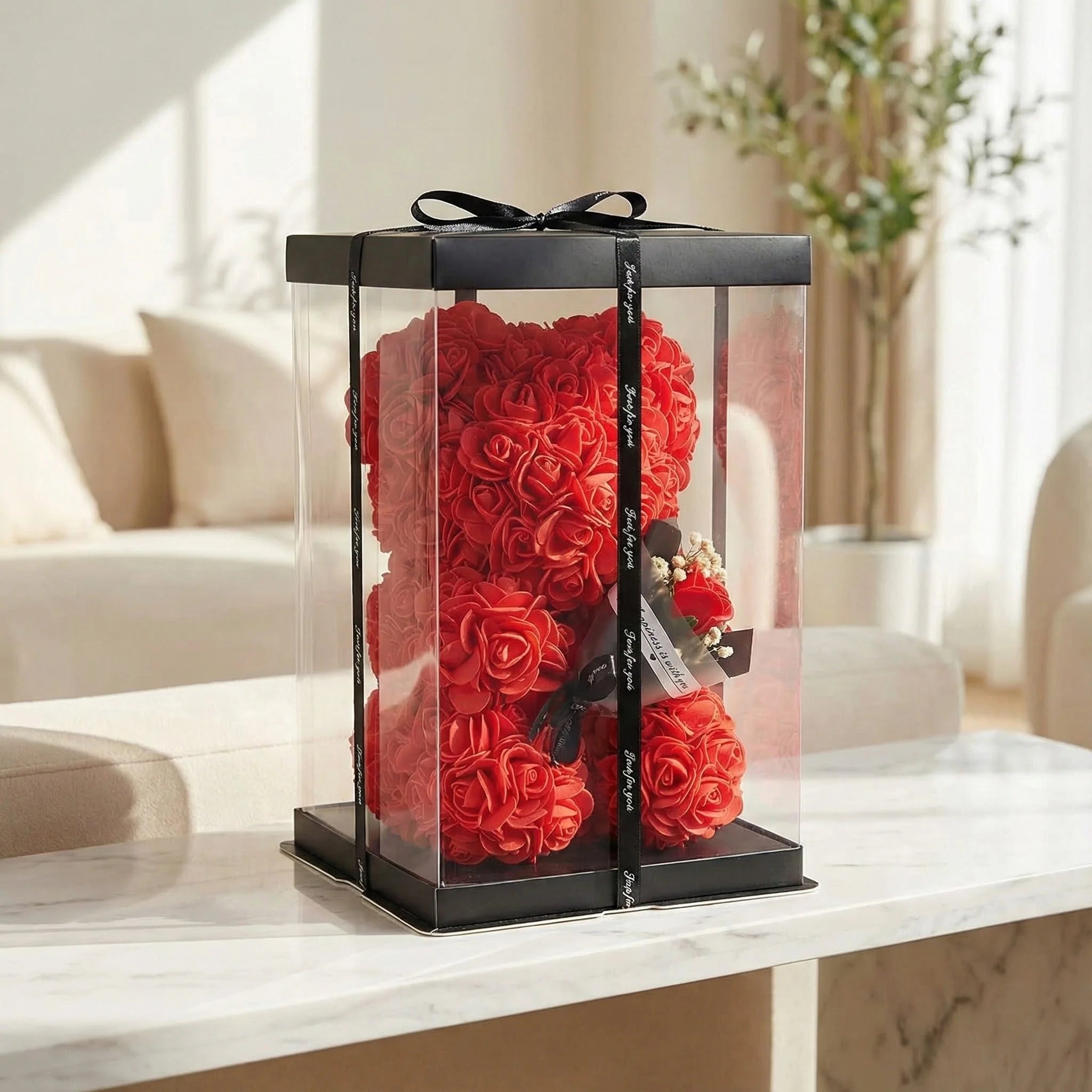 Eternal Rose Teddy Bear Artificial Flower Silk Hybrid Bouquet