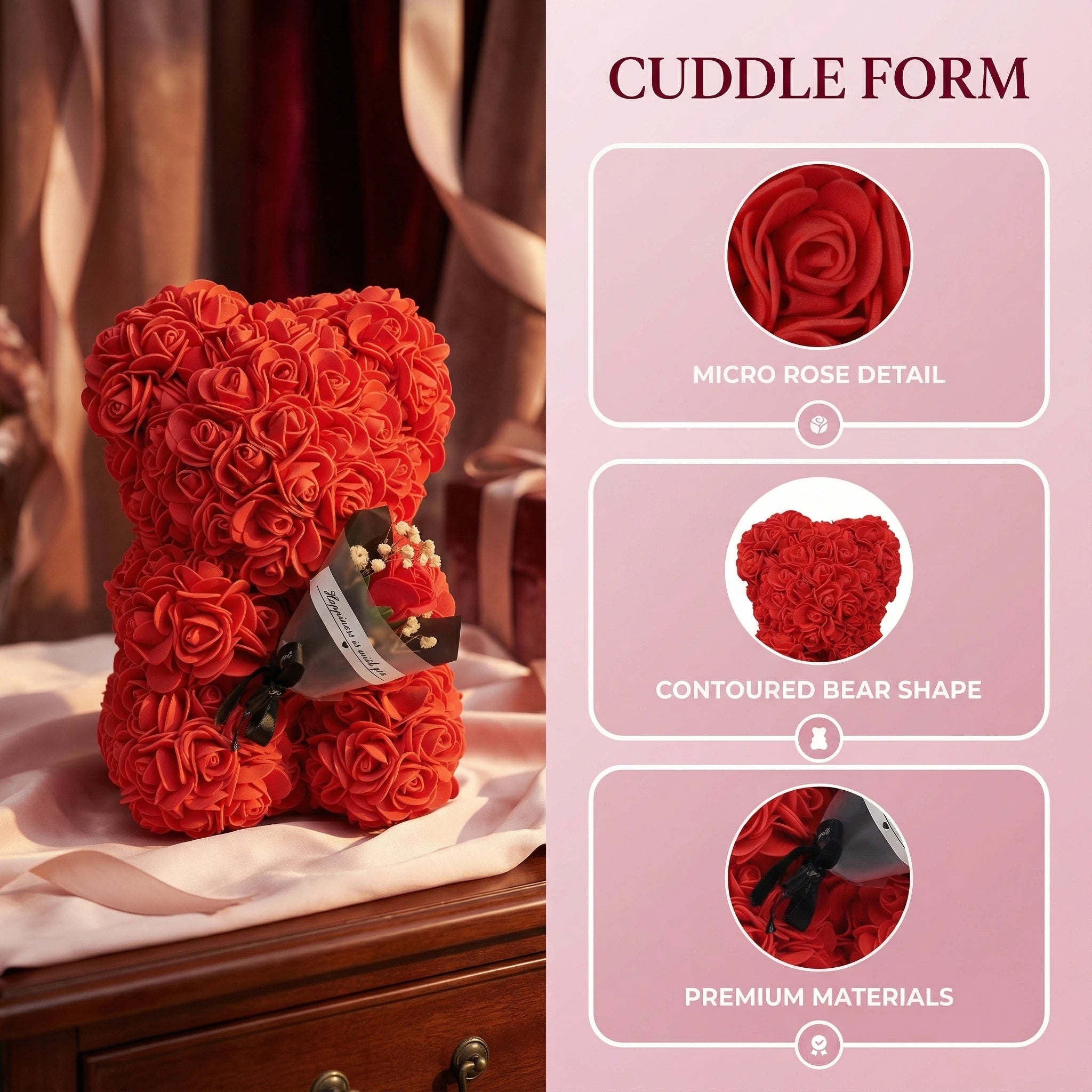 Eternal Rose Teddy Bear Artificial Flower Silk Hybrid Bouquet