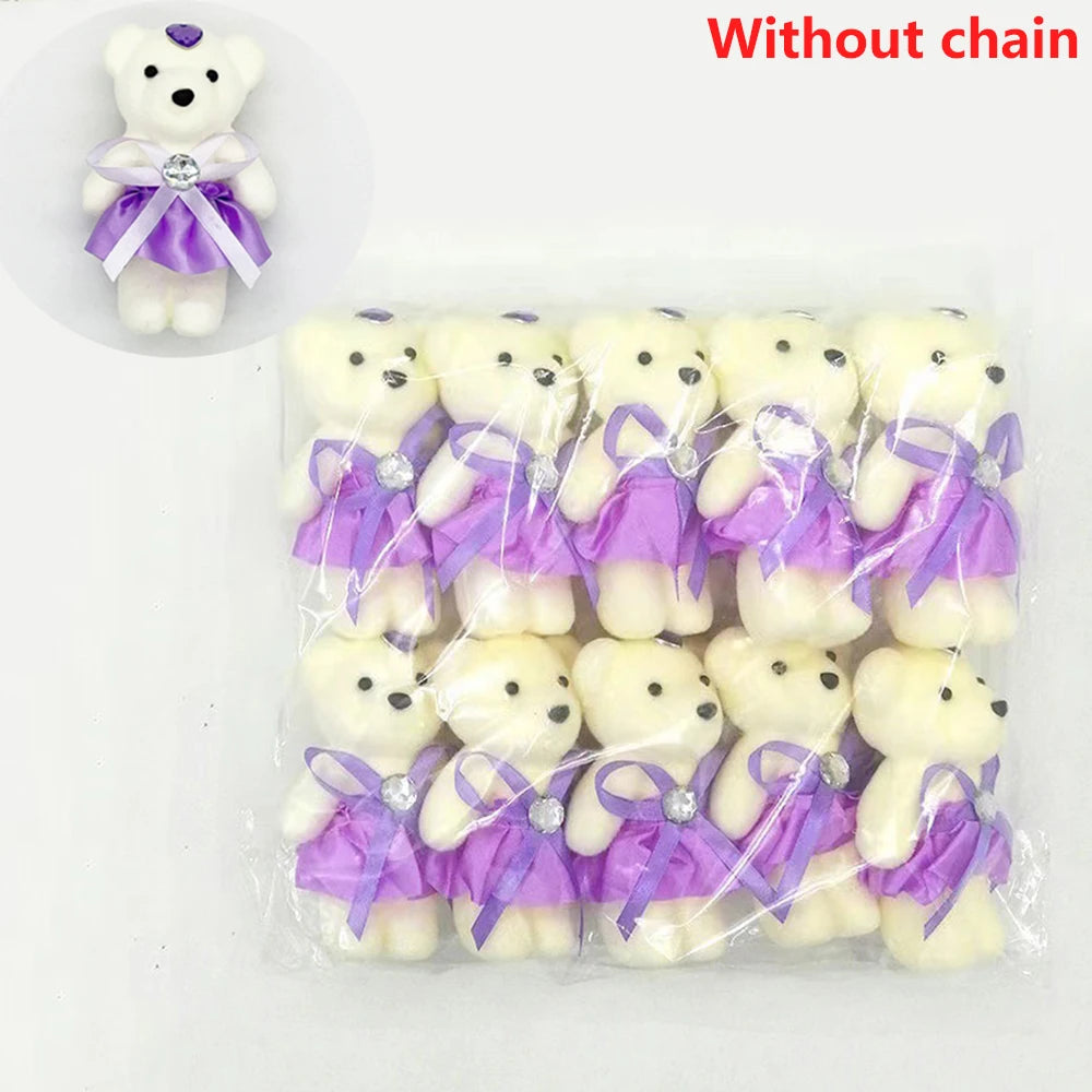 Mini Foam Teddy Bears with Flower Bouquet Couple Dolls