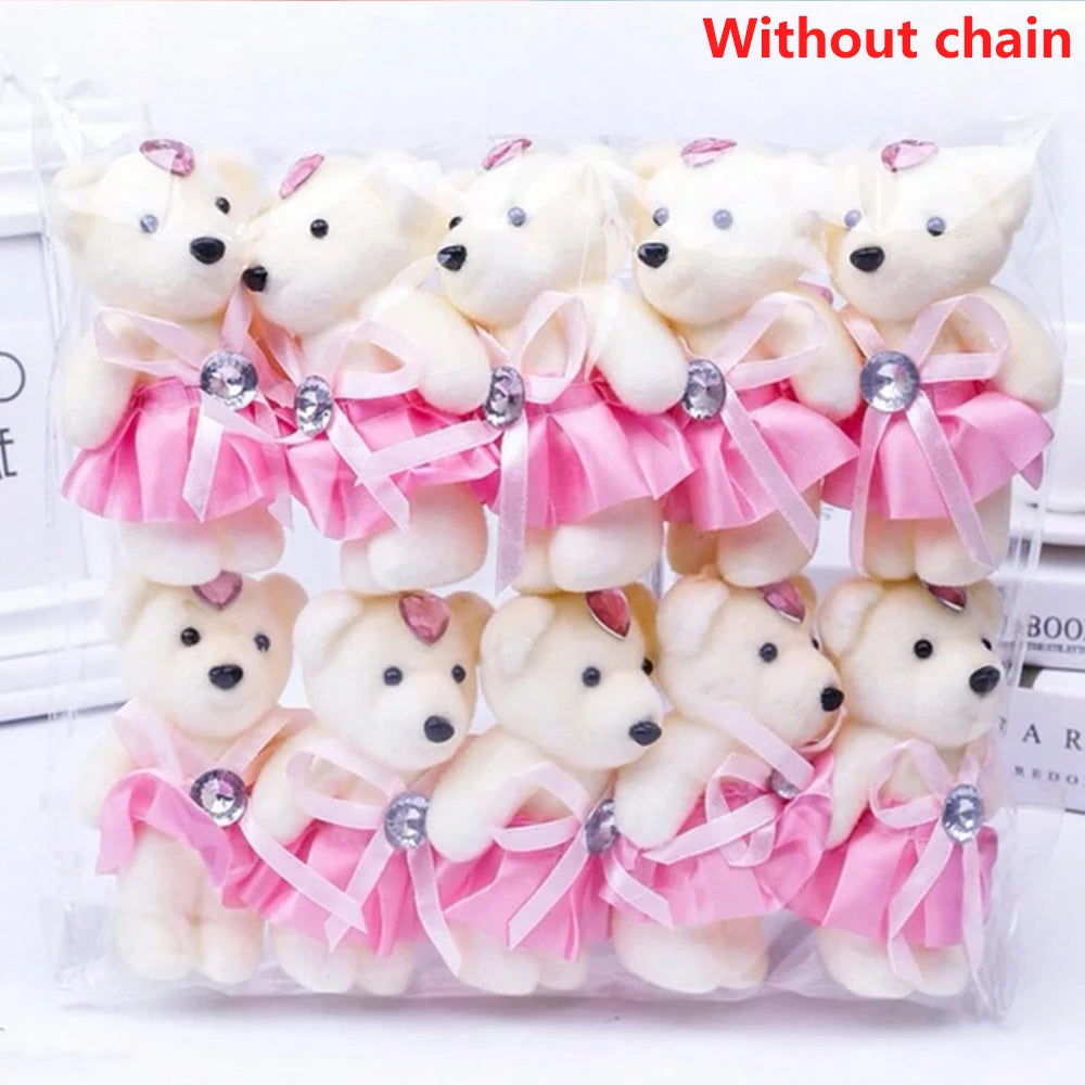 Mini Foam Teddy Bears with Flower Bouquet Couple Dolls