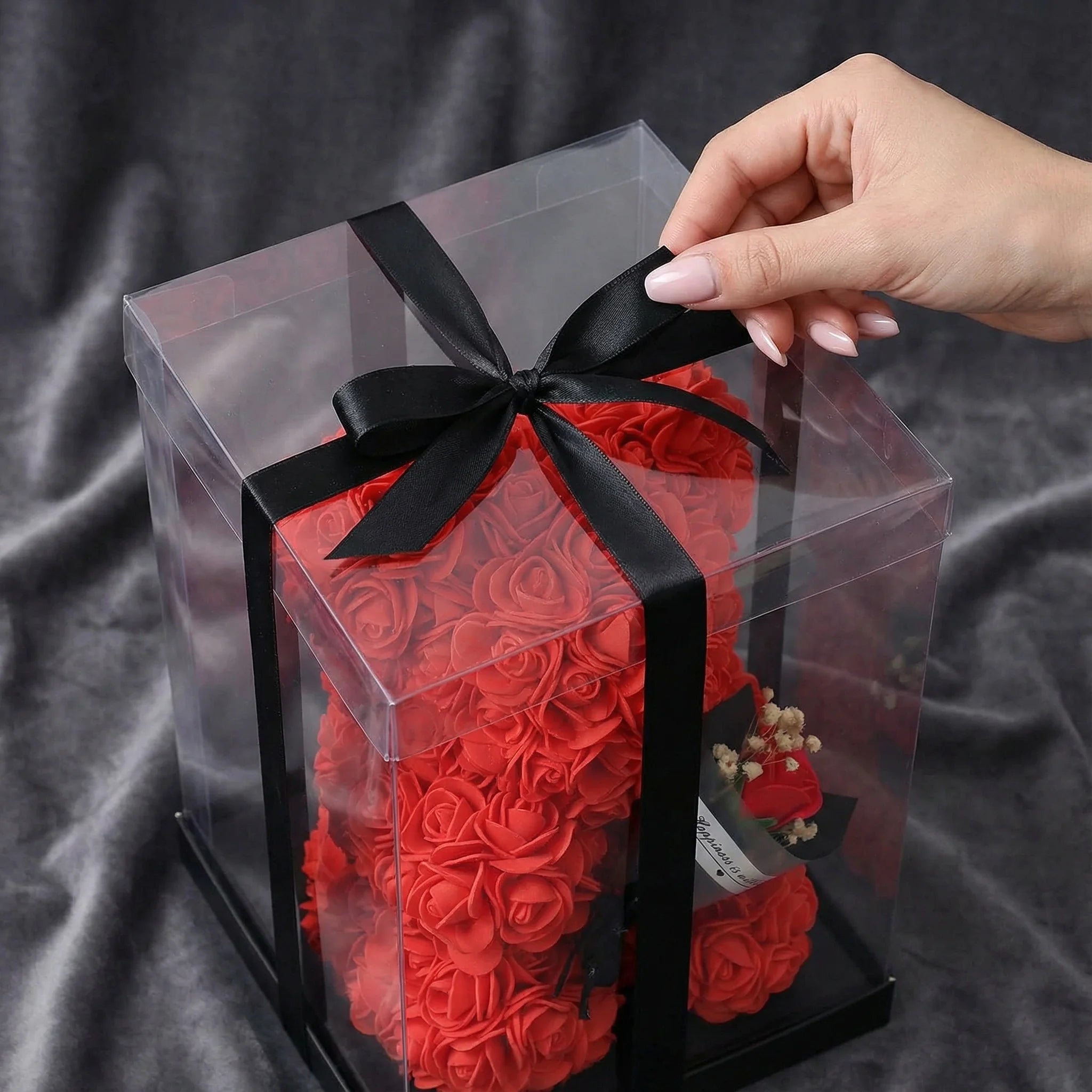 Eternal Rose Teddy Bear Artificial Flower Silk Hybrid Bouquet