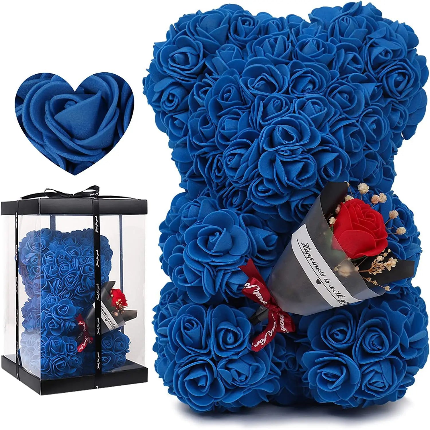 Eternal Rose Teddy Bear Artificial Flower Silk Hybrid Bouquet