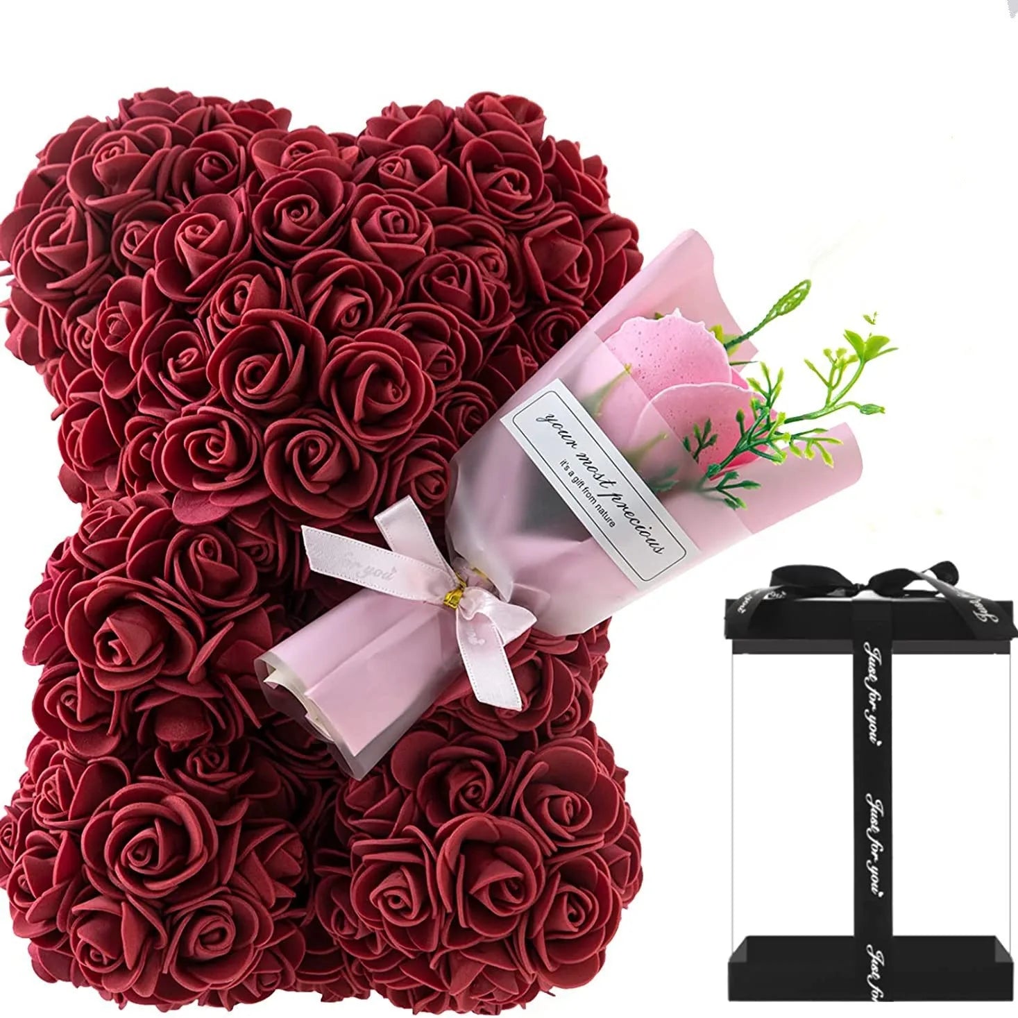 Eternal Rose Teddy Bear Artificial Flower Silk Hybrid Bouquet
