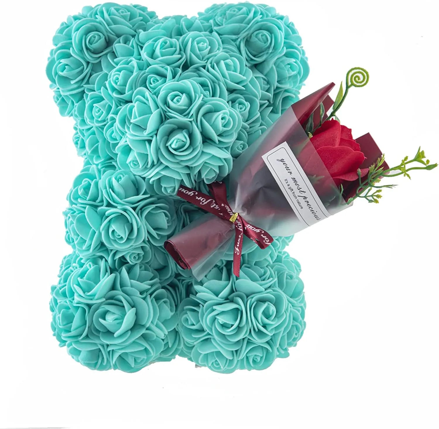 Eternal Rose Teddy Bear Artificial Flower Silk Hybrid Bouquet