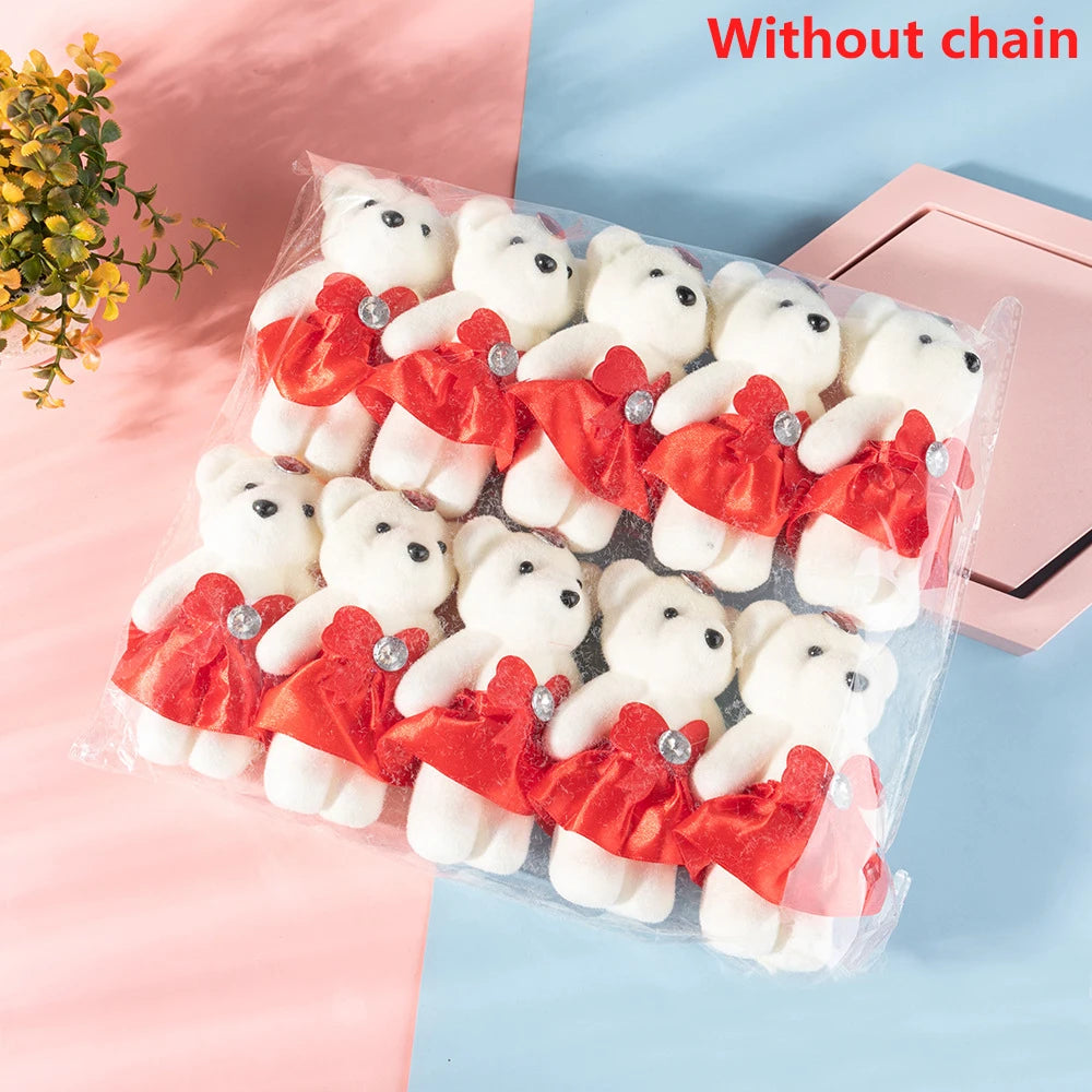 Mini Foam Teddy Bears with Flower Bouquet Couple Dolls