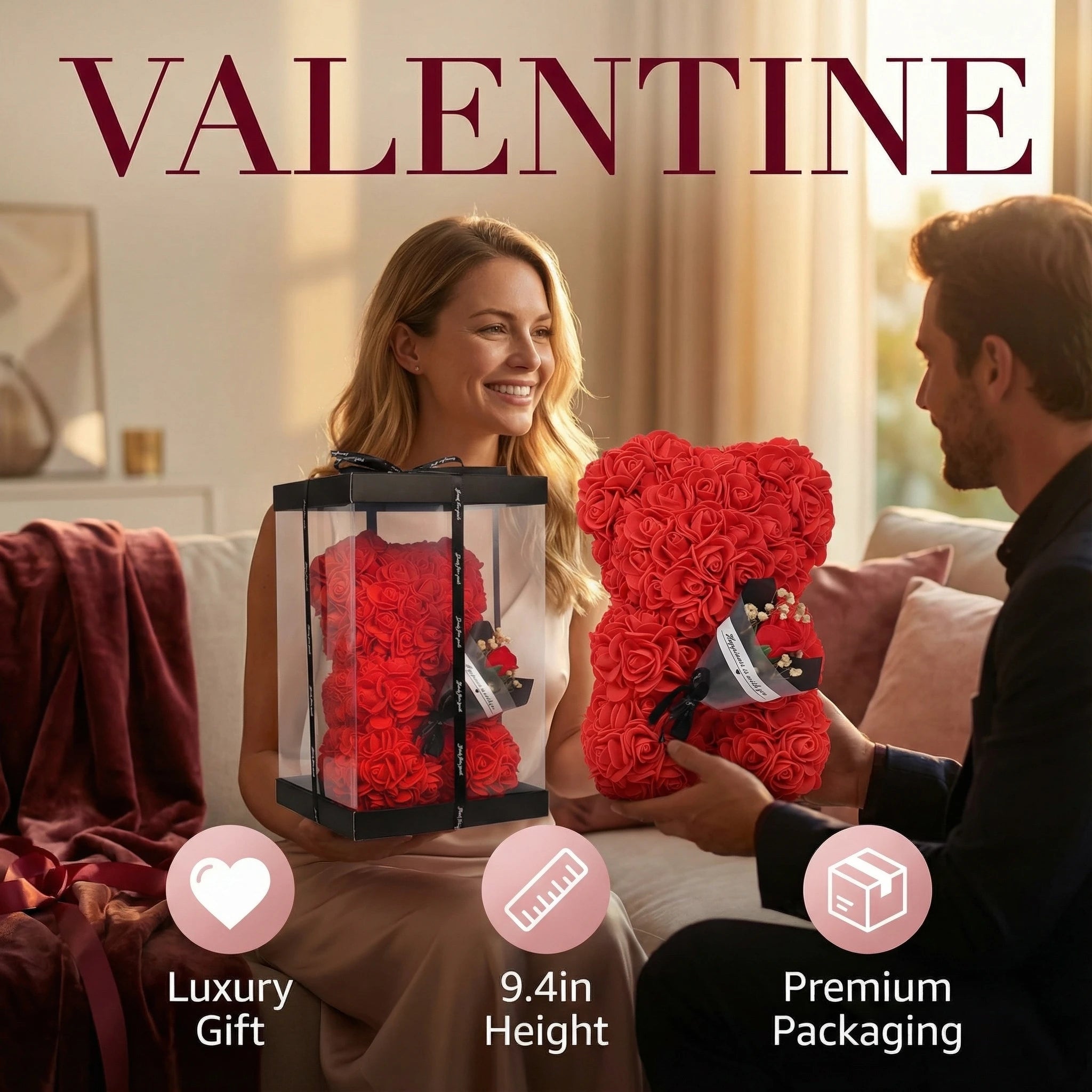 Eternal Rose Teddy Bear Artificial Flower Silk Hybrid Bouquet