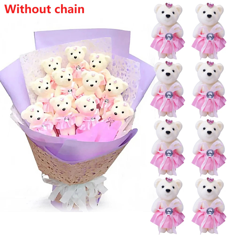 Mini Foam Teddy Bears with Flower Bouquet Couple Dolls