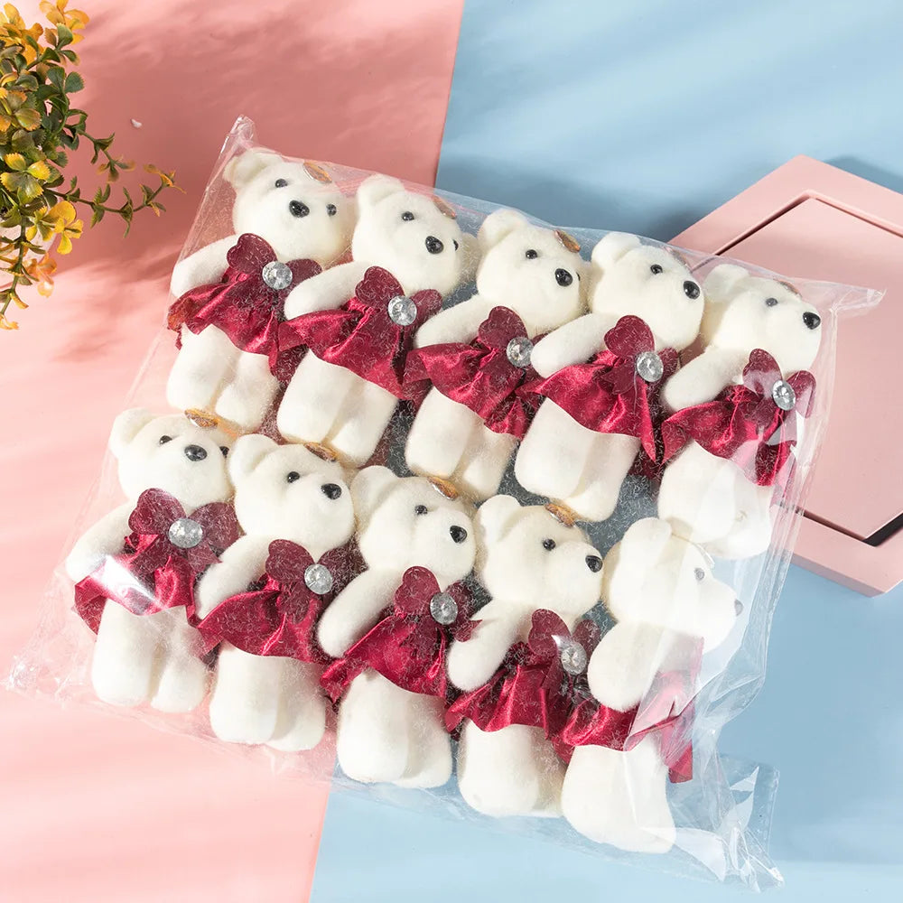 Mini Foam Teddy Bears with Flower Bouquet Couple Dolls