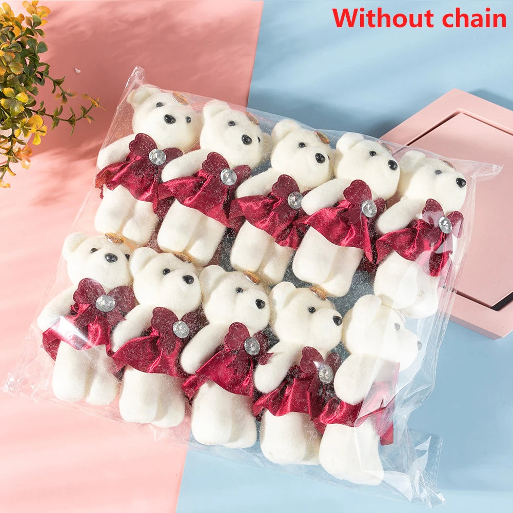 Mini Foam Teddy Bears with Flower Bouquet Couple Dolls