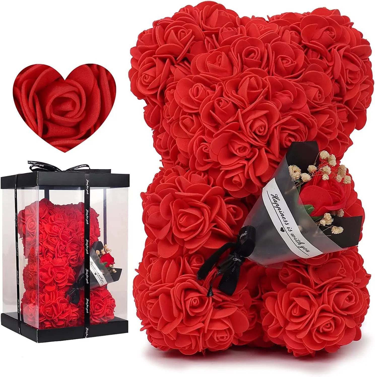 Eternal Rose Teddy Bear Artificial Flower Silk Hybrid Bouquet